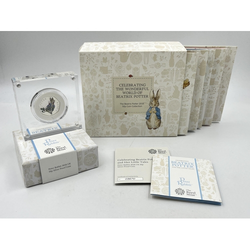 2376 - Two items, one boxed Beatrix Potter 2016 50p five coin collection and one boxed 2018 silver proof Pe... 