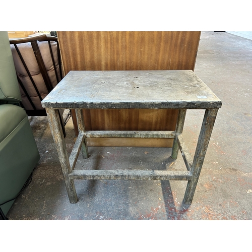 150 - A mid 20th century steel industrial table - approx. 69cm high x 46cm wide x 76cm long