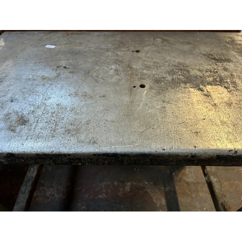 150 - A mid 20th century steel industrial table - approx. 69cm high x 46cm wide x 76cm long