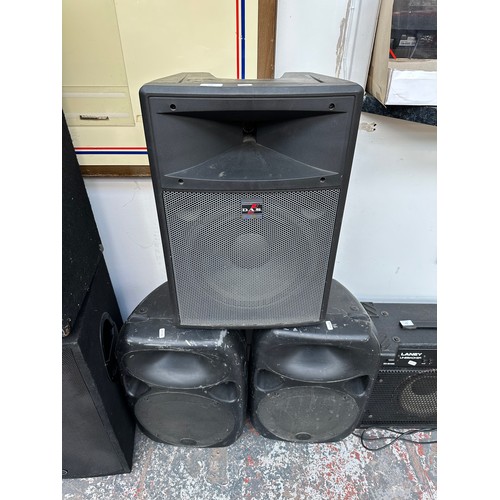 744 - Three PA speakers, one D.A.S. Dynamics series DS-12 and one pair of Wharfdale Pro Titan 12