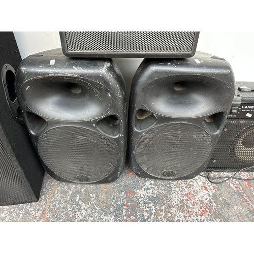 744 - Three PA speakers, one D.A.S. Dynamics series DS-12 and one pair of Wharfdale Pro Titan 12