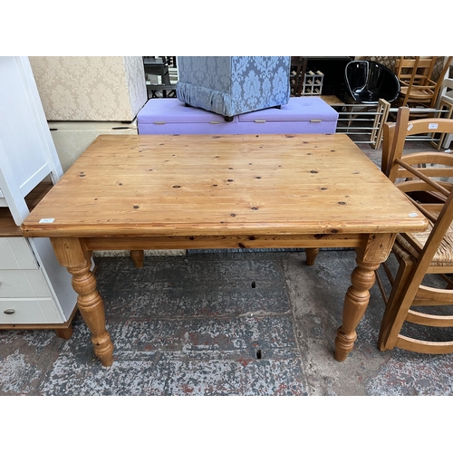 101 - A Victorian style pine farmhouse dining table - approx. 75cm high x 81cm wide x 122cm long