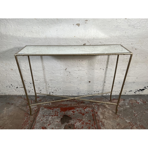 104 - Two Maison Bagues style metal bamboo effect and glass top console tables - largest approx. 80cm high... 