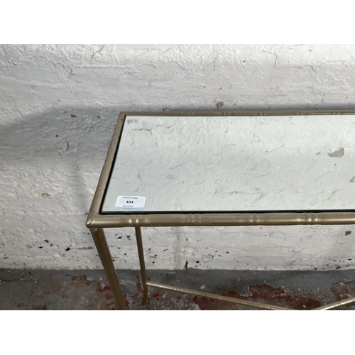 104 - Two Maison Bagues style metal bamboo effect and glass top console tables - largest approx. 80cm high... 