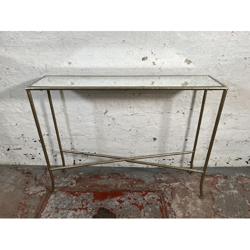 104 - Two Maison Bagues style metal bamboo effect and glass top console tables - largest approx. 80cm high... 