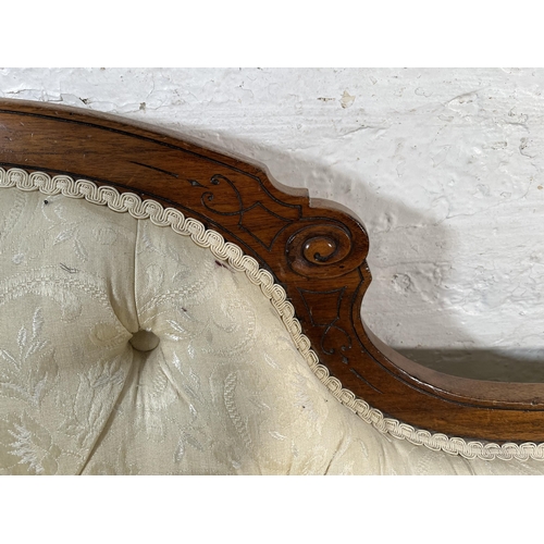 107 - A Victorian carved walnut and fabric upholstered chaise longue - approx. 82cm high x 65cm wide x 195... 