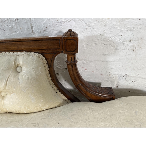 107 - A Victorian carved walnut and fabric upholstered chaise longue - approx. 82cm high x 65cm wide x 195... 