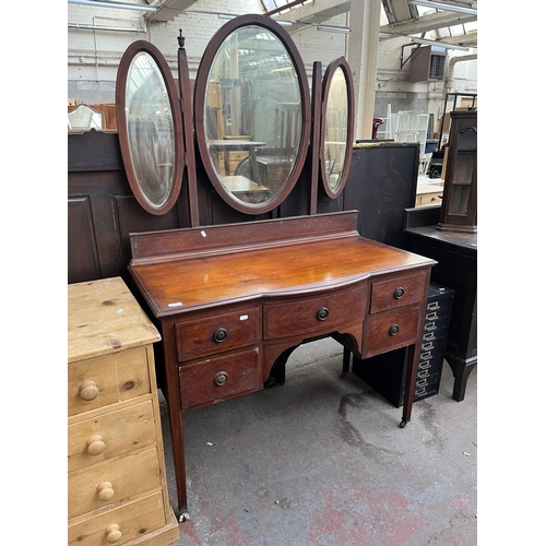 119 - An Edwardian inlaid mahogany bow fronted dressing table - approx. 82cm high x 113cm wide x 53cm deep