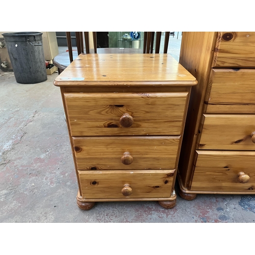 134 - Three pine chests of drawers - largest approx. 82cm high x 88cm wide x 44cm deep