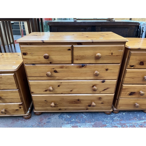 134 - Three pine chests of drawers - largest approx. 82cm high x 88cm wide x 44cm deep