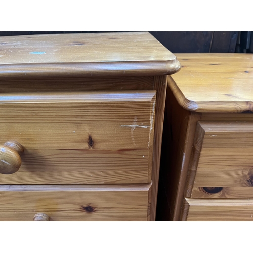 134 - Three pine chests of drawers - largest approx. 82cm high x 88cm wide x 44cm deep