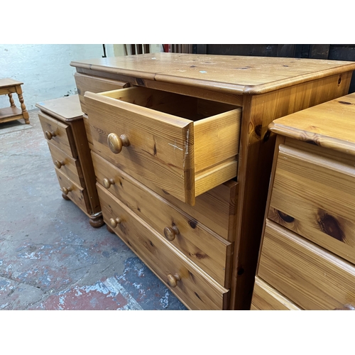 134 - Three pine chests of drawers - largest approx. 82cm high x 88cm wide x 44cm deep