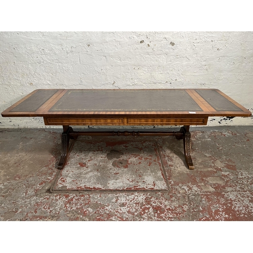144 - A Regency style mahogany and leather drop leaf coffee table - approx. 143cm high x 53cm wide x 155cm... 