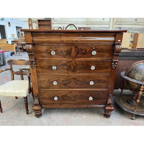 154 - A Victorian mahogany chest of drawers with carved acanthus leaf design - approx. 140cm high x 133cm ... 