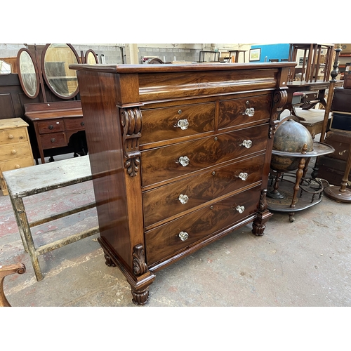 154 - A Victorian mahogany chest of drawers with carved acanthus leaf design - approx. 140cm high x 133cm ... 