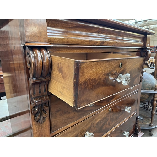 154 - A Victorian mahogany chest of drawers with carved acanthus leaf design - approx. 140cm high x 133cm ... 