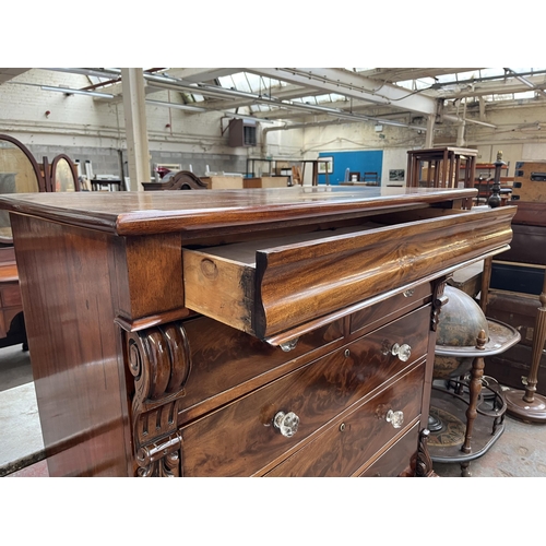 154 - A Victorian mahogany chest of drawers with carved acanthus leaf design - approx. 140cm high x 133cm ... 