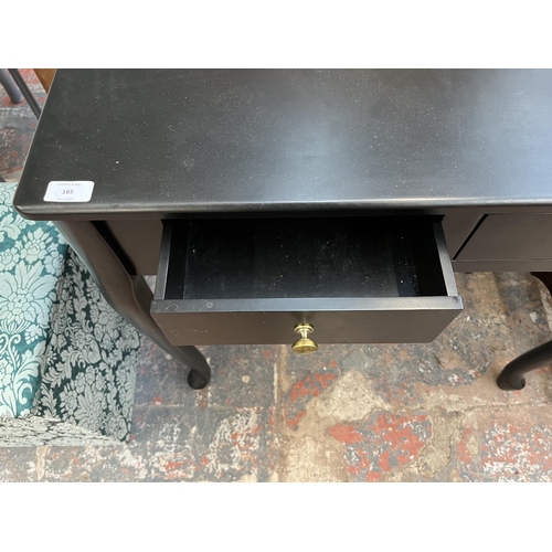 165 - A modern black painted two drawers console table - approx. 76cm high x 80cm wide x 40cm deep