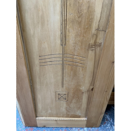 172 - An Art Nouveau pine double wardrobe - approx. 184cm high x 112cm wide x 59.5cm deep