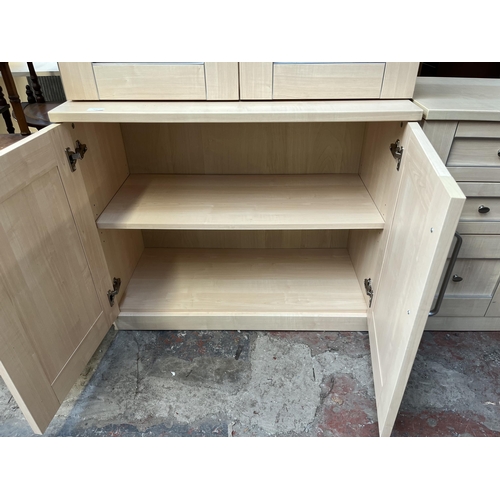 177 - Two pieces of modern beech effect furniture, one display cabinet - approx. 192cm high x 90cm wide x ... 