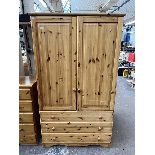 180 - A pine double wardrobe - approx. 178cm high x 103cm wide x 58cm deep