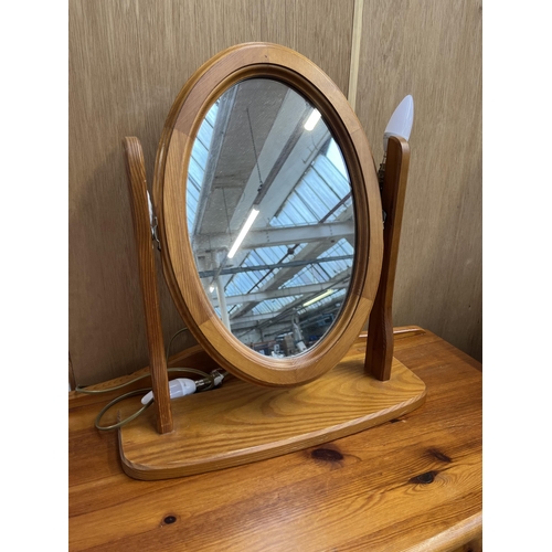 181 - A pine chest of drawers and dressing table mirror - approx. 97cm high x 80cm wide x 40cm deep