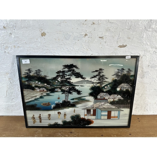 204 - A framed Japanese Meiji period reverse glass painting - approx. 43cm high x 63cm wide