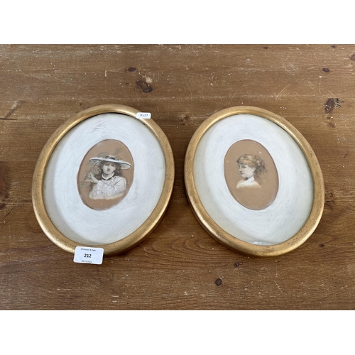 212 - Two gilt framed hand painted and drawn portraits by Francis Miles - approx. 28cm high x 23cm wide