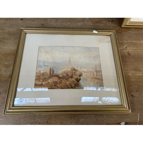 213 - Two early 20th century gilt framed watercolours - approx. 50cm high x 60cm wide