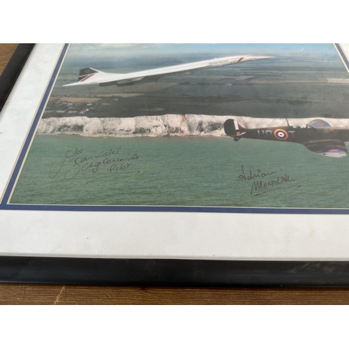 221 - Four framed aviation prints to include two Robert Taylor signed prints