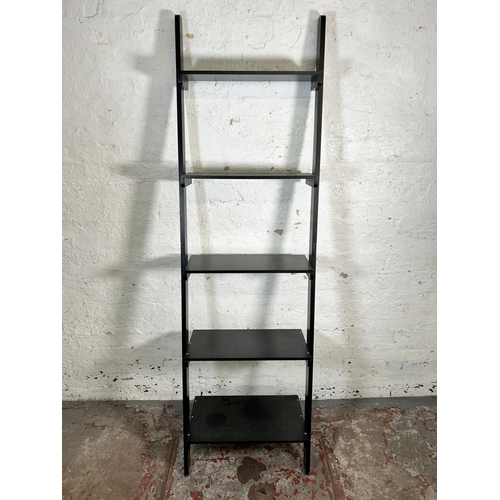 25A - A modern black painted five shelf ladder shelving unit - approx. 190cm high x 56cm wide
