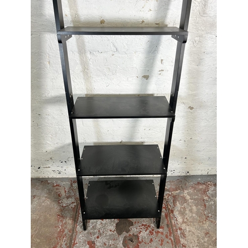 25A - A modern black painted five shelf ladder shelving unit - approx. 190cm high x 56cm wide