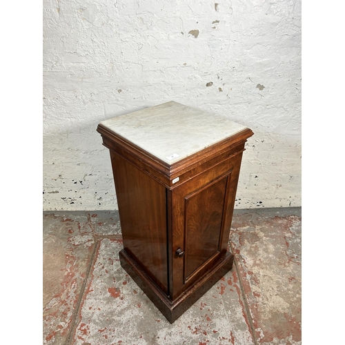 28 - A Victorian mahogany and marble top bedside cabinet - approx. 76cm high x 39cm wide x 40cm deep