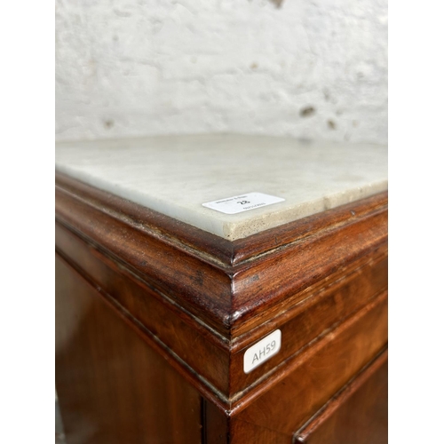 28 - A Victorian mahogany and marble top bedside cabinet - approx. 76cm high x 39cm wide x 40cm deep