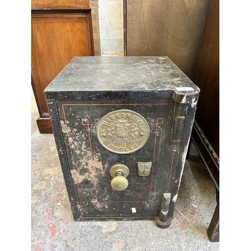 30 - A Victorian E. Hipkins & Co. Dudley black painted steel safe with key - approx. 51cm high x 36cm wid... 