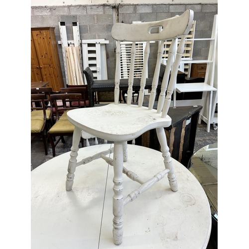 71 - A Victorian style painted pine circular extending dining table and four chairs - approx. 78cm high x... 