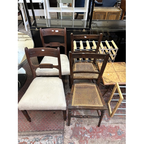 73 - Eleven pieces of house clearance furniture to include two Edwardian beech and rattan occasional chai... 