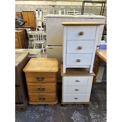 98 - Four pieces of furniture, two pine and white painted bedside chests of drawers, one pine bedside che... 