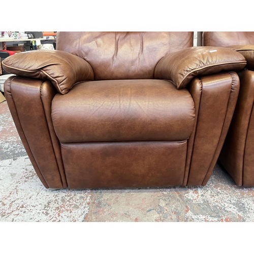 194 - A G Plan brown leather three piece lounge suite comprising two armchairs and three seater sofa - app... 