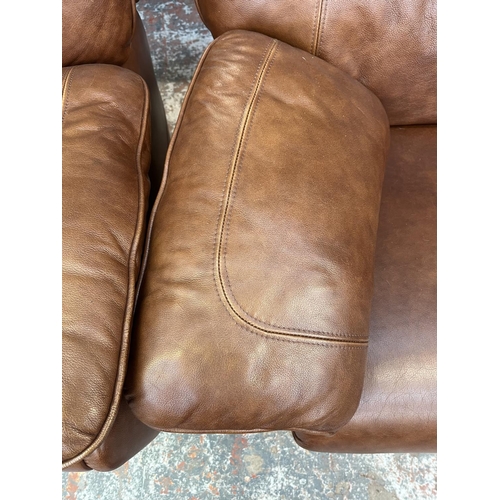 194 - A G Plan brown leather three piece lounge suite comprising two armchairs and three seater sofa - app... 