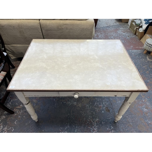 196 - A Victorian painted pine farmhouse dining table with later added top - approx. 73cm high x 86cm wide... 