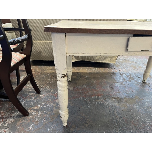 196 - A Victorian painted pine farmhouse dining table with later added top - approx. 73cm high x 86cm wide... 