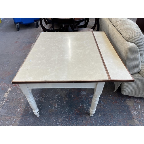 196 - A Victorian painted pine farmhouse dining table with later added top - approx. 73cm high x 86cm wide... 