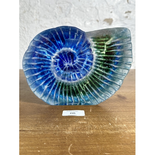 235 - Three pieces of art glass, Jane Charles facet cut paperweight, Okra iridescent squat vase signed Ric... 