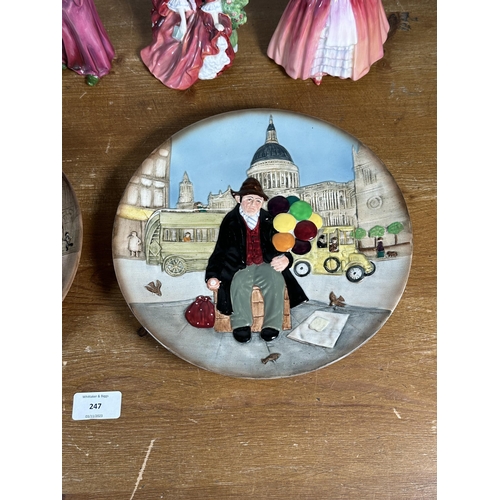 247 - Five pieces of Royal Doulton china, Janet figurine HN 1537, The Balloon Man collector's plate D6655,... 