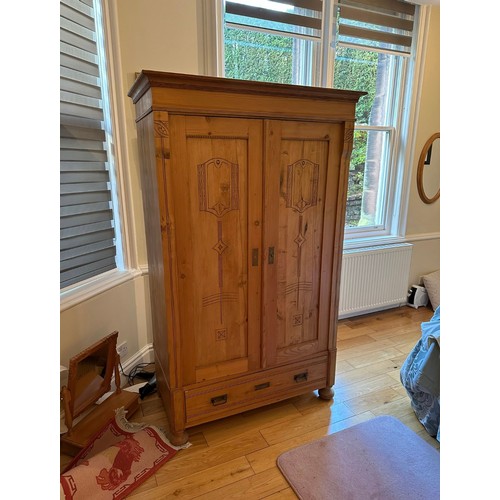 172 - An Art Nouveau pine double wardrobe - approx. 184cm high x 112cm wide x 59.5cm deep