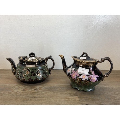 306 - Five Victorian jetware teapots