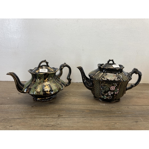 306 - Five Victorian jetware teapots