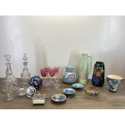 310 - A collection of ceramics and glassware to include Layden Falcon ware no. 228 hand painted vase, Art ... 