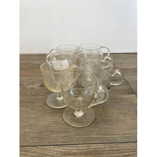 319 - A collection of Victorian and later glassware to include jelly glasses, jelly cups with etched flora... 